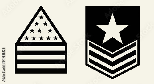 Military Rank Insignia Star Stripes Shield Vector Black White