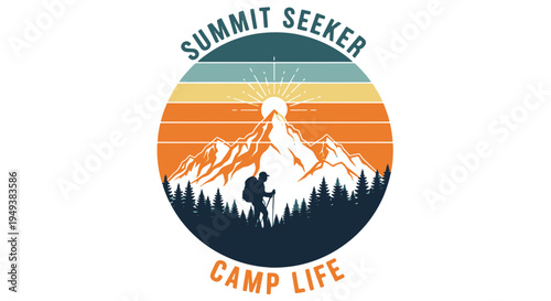 Summit Seeker Camp Life Vintage Retro Sunset Mountain Landscape