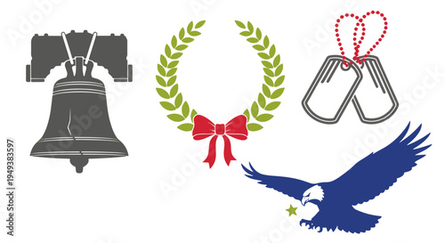 Veterans Day American Symbols Liberty Bell Laurel Wreath Dog Tags Eagle