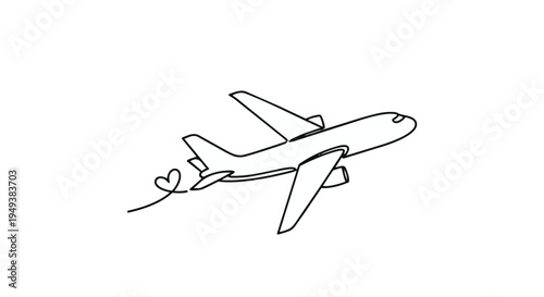 Airplane flying with a heart shaped trail in a romantic gesture