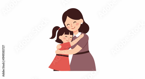 Loving mother embracing her happy daughter, conveying warmth, care, and strong family bond in a heartwarming illustration.