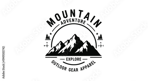 Black mountain adventure logo with text on for outdoor gear apparel and explore