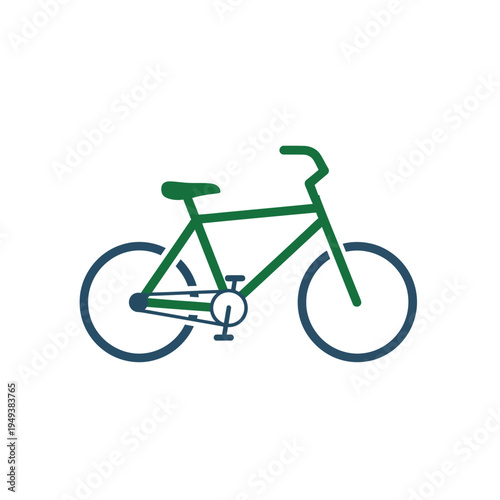 Green bicycle with blue wheels.