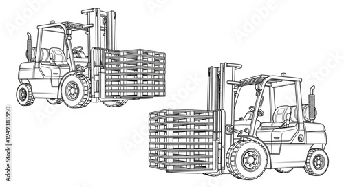 Two Forklifts Carrying Loads Illustration.
