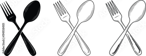 Crossed utensils illustration, Restaurant icons set with fork knife and spoon
