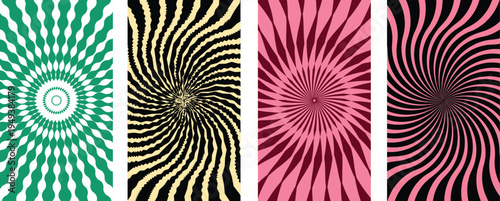 Vibrant tie dye patterns in green black pink and purple on white background