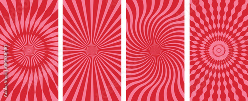 Vibrant red optical illusion art with geometric patterns and radiating lines