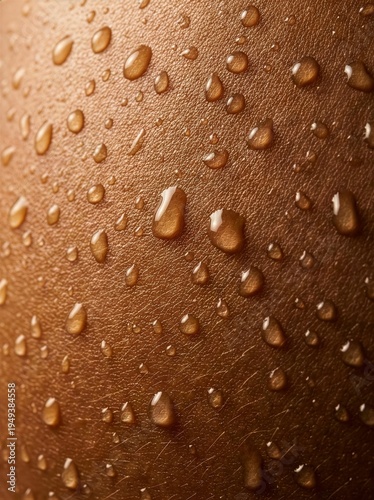 Close up of skin covered in water droplets after feeling humid weather