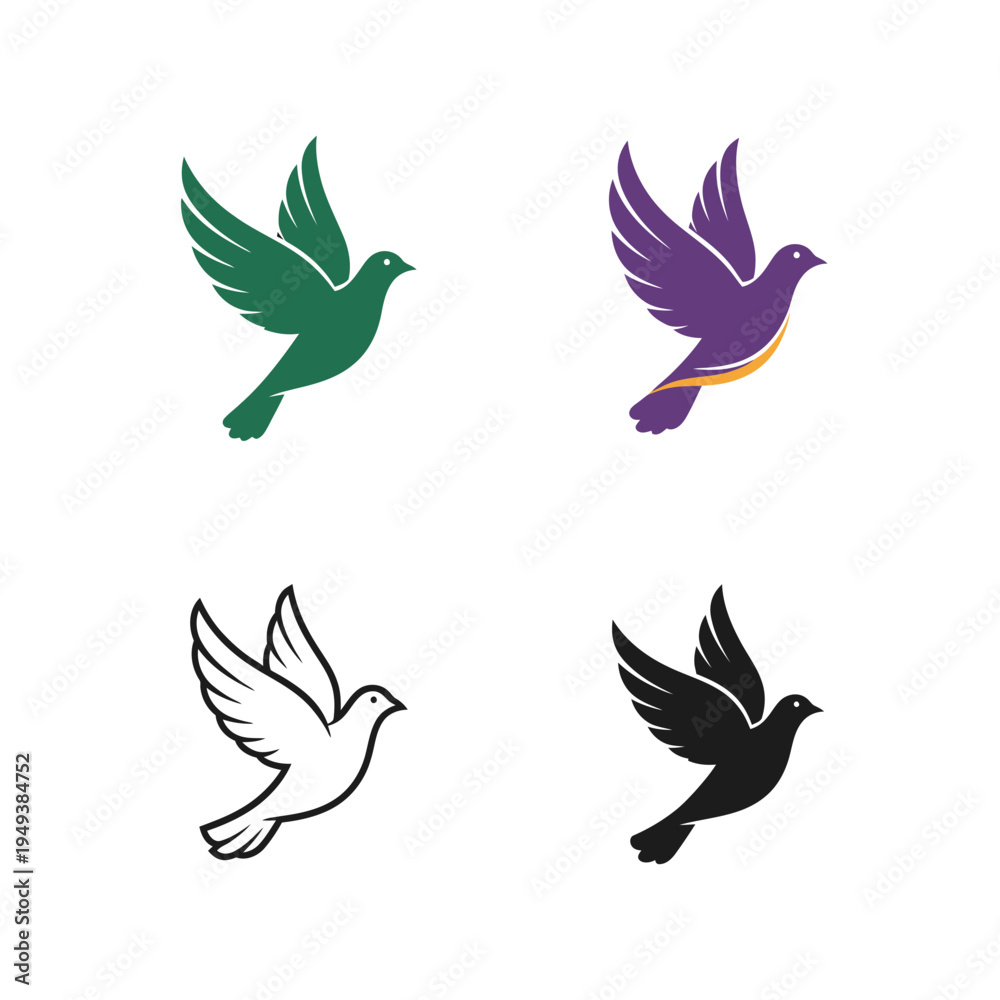 Fototapeta premium Four Dove Bird Silhouette Vector Logos vector illustration