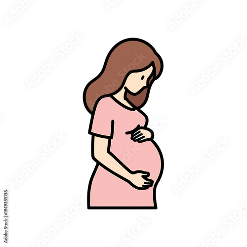 Pregnant Woman with Hands on Belly Cartoon vector illustration
