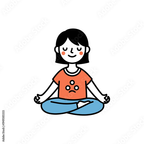 Young Woman Meditating in Lotus Position vector illustration