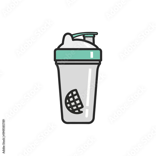 Shaker bottle with sports nutrition supplement.