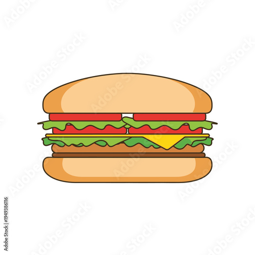 A cartoon style hamburger with lettuce.