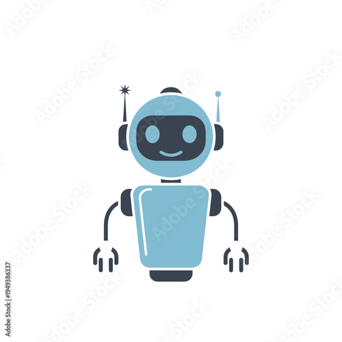 Cute cartoon robot with headset.