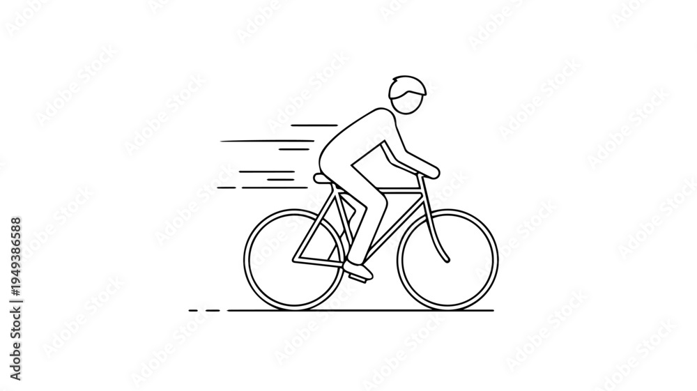 Obraz premium Fast cyclist riding bike line icon with motion lines, minimal cycling outline vector