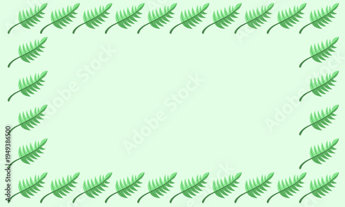 Vector illustration of a green leaf frame background with a tropical fern border. Perfect for wedding invitations, nature-themed greeting cards, and floral decorative text spaces.