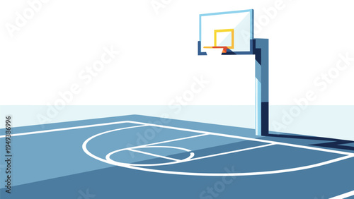 Dynamic outdoor basketball court vector illustration showcasing a vibrant game environment with clear markings and a hoop for various sport-themed projects
