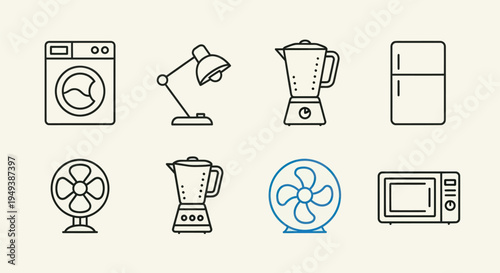 Household appliance outlines on cream background