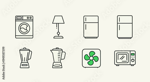 Household appliances illustrated in line art