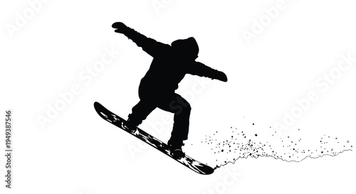 Dynamic vector illustration of a snowboarder jumping and performing a trick on a white background.