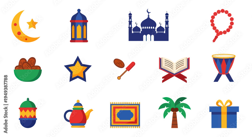 Fototapeta premium Islamic symbols and icons set illustration
