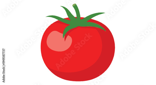 A vibrant red tomato with green leaves on a white background