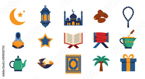 Islamic symbols and icons illustration