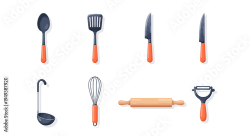 Kitchen utensils set isolated on white
