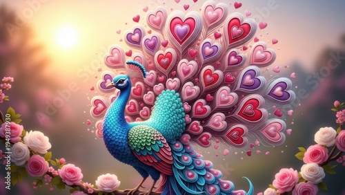  Peacock With Heart-Shaped Feathers 