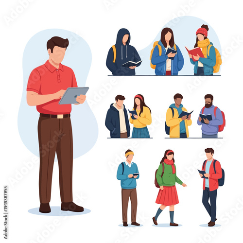 Study Group's Study Group: Diverse scholars and mentors delve into academia, highlighting the essence of learning and intellectual exploration with illustration.