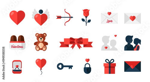 Valentines day icons love romance and gifts