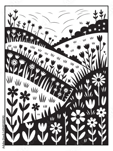 Nature monochrome coloring pages for adults and teens