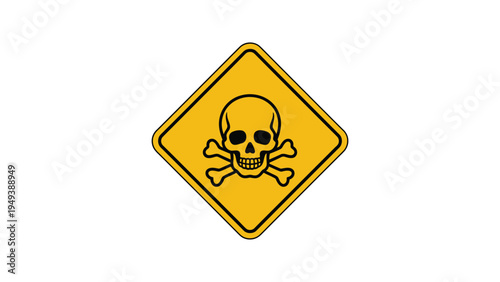 toxic hazard warning sign with skull and crossbones yellow caution symbol danger poison safety icon isolated on light background
