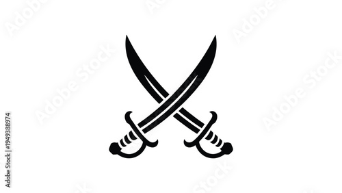 crossed scimitar swords silhouette icon curved blades medieval arabic warrior weapon symbol combat emblem black illustration isolated