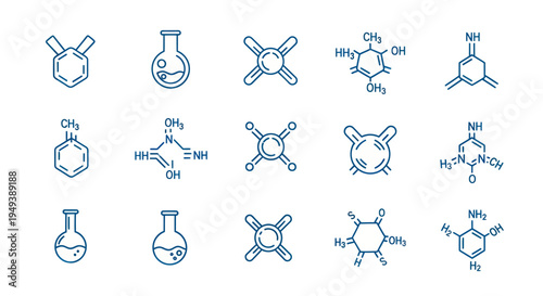 Chemical formulas and lab equipment illustrations