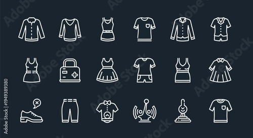 Clothing icons set on dark background