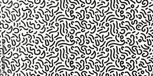 Abstract black and white pattern of swirling organic line art