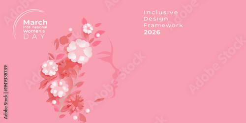 International women s day illustration featuring a floral silhouette
