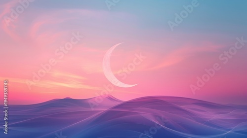 Abstract Islamic Gradient Subtle Crescent Moon Islamic Background Concept For Eid And Ramadan