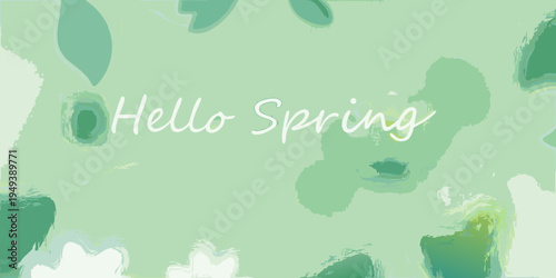 A pastel green background with the text Hello Spring written on it