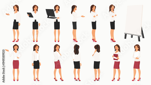 Diverse group of businesswomen in various poses and professional attire