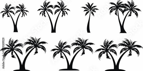 Collection of silhouetted palm trees in varying shapes and sizes