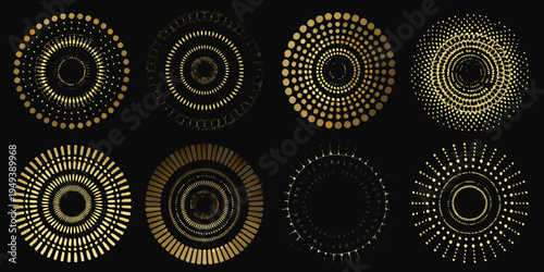 Golden circular patterns arranged in a grid on a black background