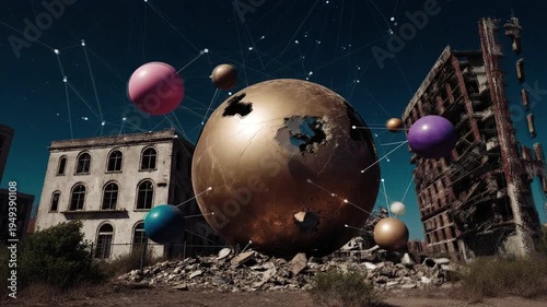 Cosmic Spheres Over Ruins 4K Video
