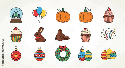 Holiday icons festive objects and symbols