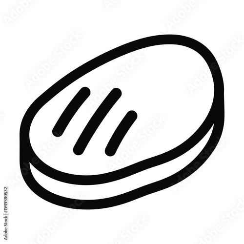 Simple black and white outline icon of a steak or meat cut with grill marks