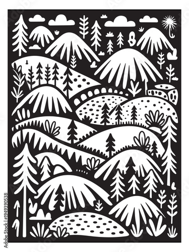 Nature monochrome coloring pages for adults and teens