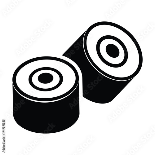 Black and White Illustration of Two Sushi Rolls on a White Background