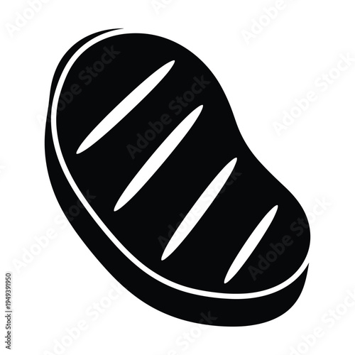 Black Silhouette Icon of a Grilled Steak with Grill Marks on White Background