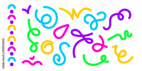 Set  decorating abstract orange, blue, green, and purple swirls kids' parties, websites and presentations,    vector,  PNG available